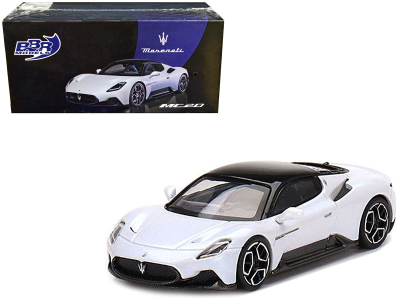 Maserati MC20 Bianco Audace White Black Top 1/64 Diecast Model Car BBR Models BBRDIE6401