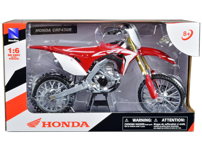 Honda CRF450R Dirt Bike Motorcycle Red and White 1/6 Diecast Model New Ray 49583