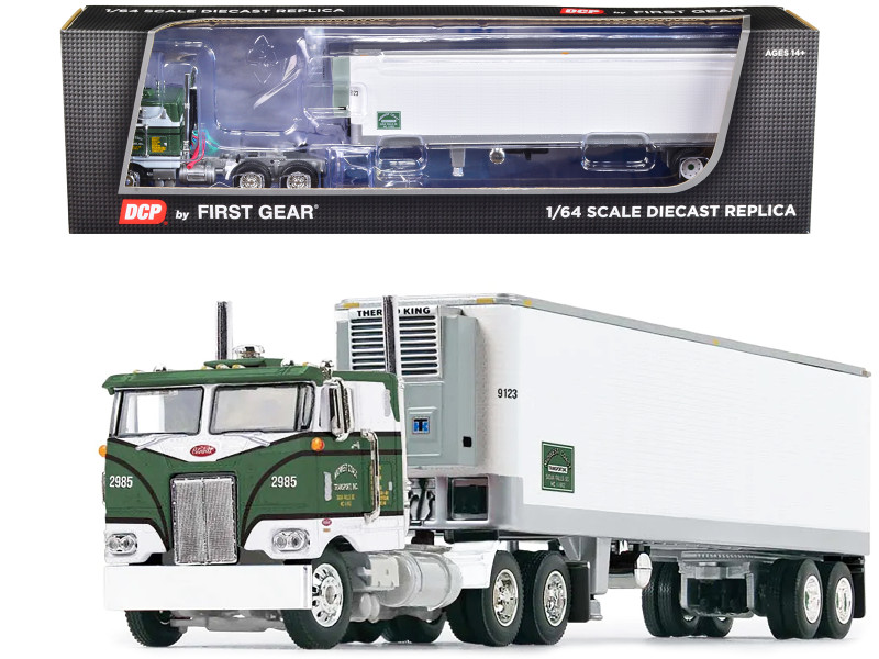 Peterbilt 352 COE 86 Sleeper and 40 Vintage Refrigerated Trailer Green with Graphics Midwest Coast Transport Fallen Flag Series 1/64 Diecast Model DCP/First Gear 60-1429