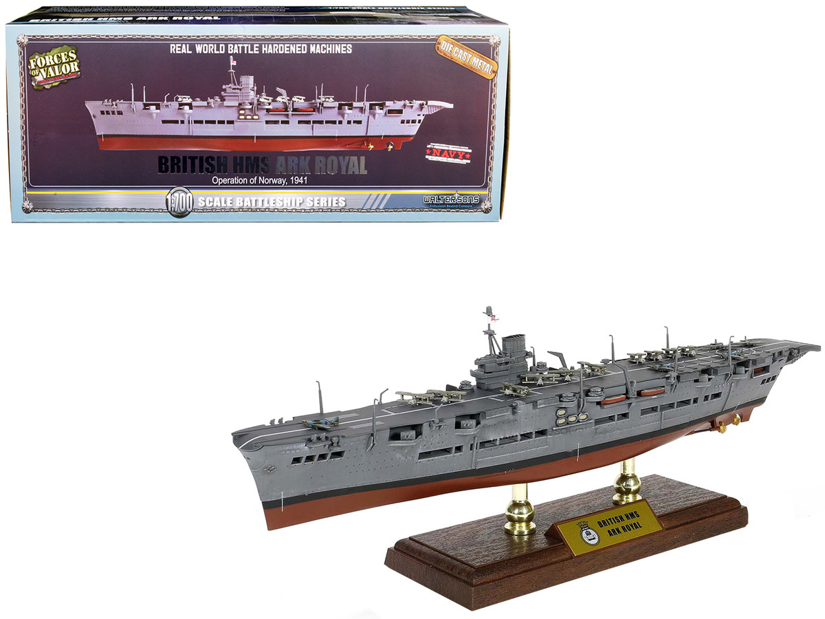 Maquette 1:700 HMS Ark Royal (91) - British Aircraft Carrier 1941 - Forces Of Valor Avec Présentoir