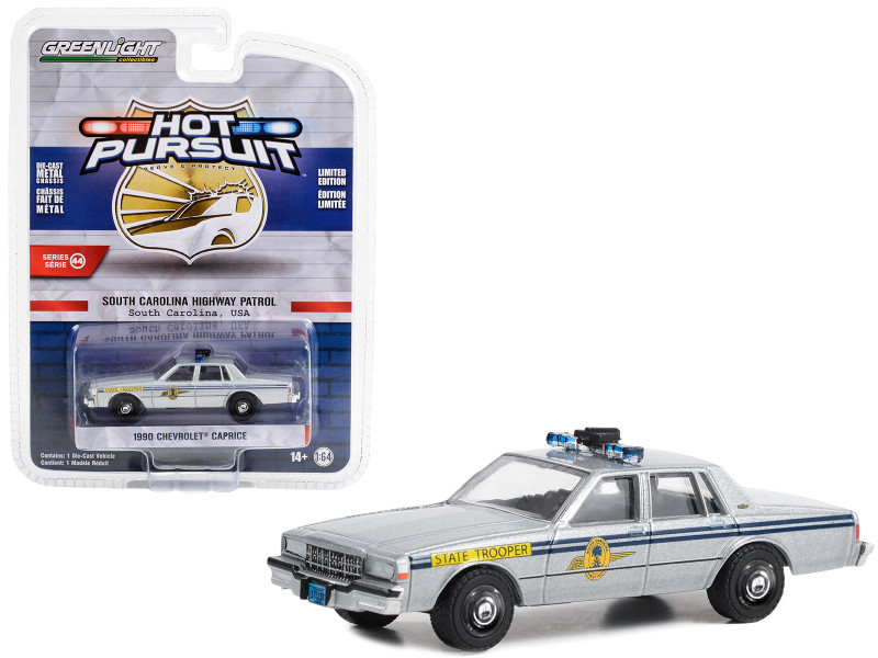 1990 Chevrolet Caprice Silver Metallic South Carolina Highway Patrol Hot Pursuit Series 44 1/64 Diecast Model Car Greenlight 43020B