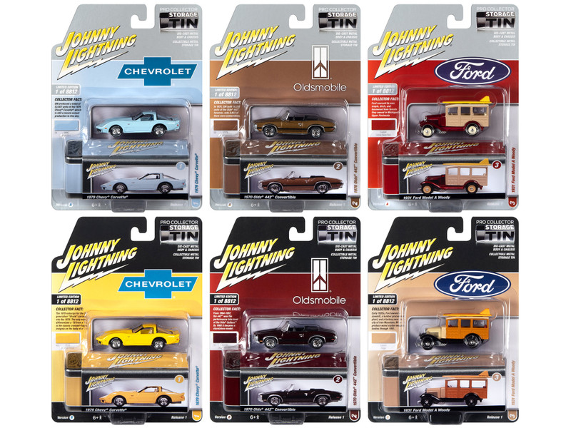 Johnny Lightning Collectors Tin 2023 Set of 6 Cars Release 1 Limited Edition 1/64 Diecast Model Cars Johnny Lightning JLCT011