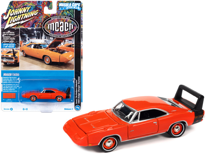 1969 Dodge Charger Daytona HEMI Orange with Black Tail Stripe MCACN Muscle Car and Corvette Nationals Limited Edition to 4332 pieces Worldwide Muscle Cars USA Series 1/64 Diecast Model Car Johnny Lightning JLMC031-JLSP288A