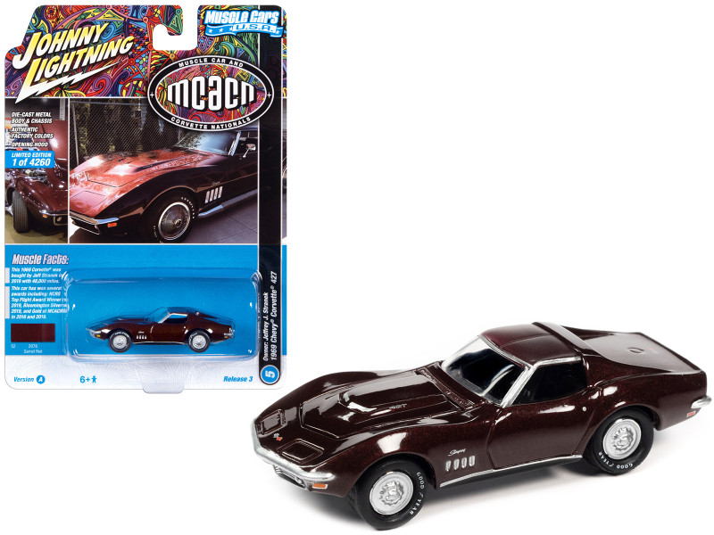 1969 Chevrolet Corvette 427 Garnet Red Metallic MCACN Muscle Car and Corvette Nationals Limited Edition to 4260 pieces Worldwide Muscle Cars USA Series 1/64 Diecast Model Car Johnny Lightning JLMC031-JLSP291A
