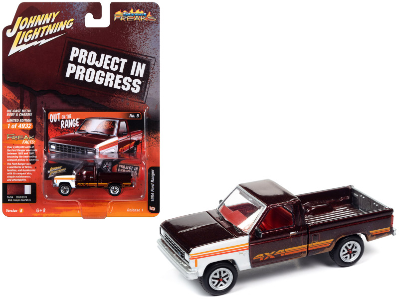 1984 Ford Ranger 4x4 Pickup Truck Medium Canyon Red Metallic with Mismatched Panels Project in Progress Limited Edition to 4932 pieces Worldwide Street Freaks Series 1/64 Diecast Model Car Johnny Lightning JLSF025-JLSP297B

