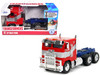 Optimus Prime Tractor Truck Red and Blue with Silver Stripes Transformers Rise of the Beasts 2023 Movie Hollywood Rides Series 1/32 Diecast Model Car Jada 34257