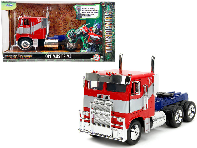 Optimus Prime Tractor Truck Red and Blue with Silver Stripes Transformers Rise of the Beasts 2023 Movie Hollywood Rides Series Diecast Model Car Jada 34262