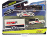 1979 Chevrolet K5 Blazer White and Black and 1968 Chevrolet Camaro Z 28 White with Stripes with Enclosed Car Trailer Comp Cams Edlebrock Team Haulers Series 1/64 Diecast Model Car Maisto 11404-22A