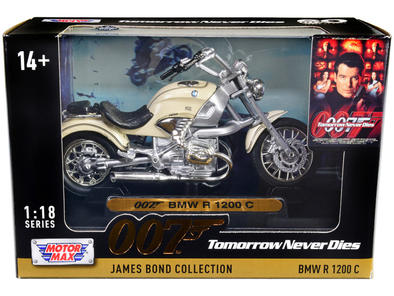 BMW R 1200 C Motorcycle Cream James Bond 007 Tomorrow Never Dies 1997 Movie James Bond Collection Series 1/18 Diecast Model Car Motormax 79845