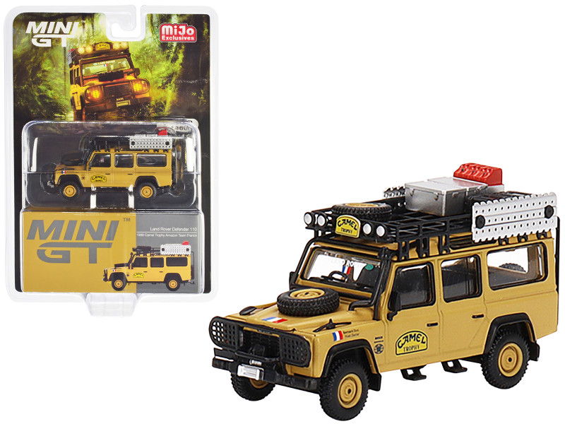 Land Rover Defender 110 with Roofrack Bernard Duc Yvan Dorier Team France Camel Trophy Amazon 1989 Limited Edition to 3600 pieces Worldwide 1/64 Diecast Model Car True Scale Miniatures MGT00463
