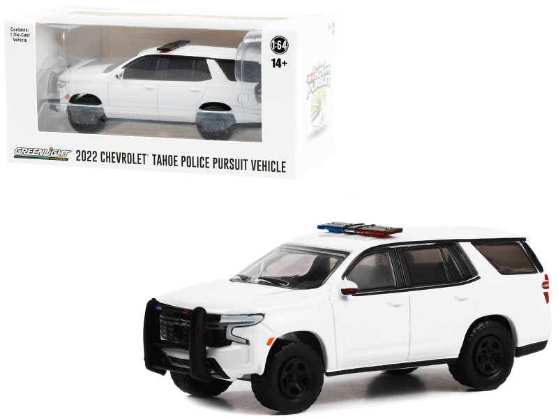 2022 Chevrolet Tahoe Police Pursuit Vehicle PPV White with Light Bar Hot Pursuit Hobby Exclusive Series 1/64 Diecast Model Car Greenlight GL43001L
