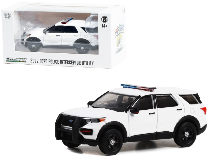 2022 Ford Police Interceptor Utility White with Light Bar Hot Pursuit Hobby Exclusive Series 1/64 Diecast Model Car Greenlight GL43004L