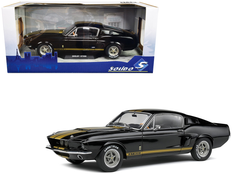 1967 Shelby GT500 Black Gold Stripes 1/18 Diecast Model Car Solido S1802908