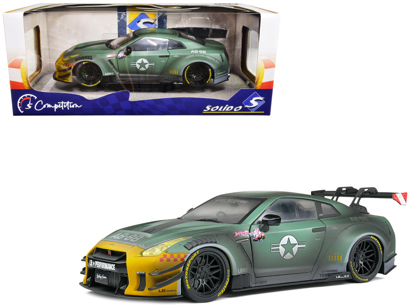 2022 Nissan GT-R R35 RHD Right Hand Drive Liberty Walk 2.0 Body Kit Army Fighter Competition Series 1/18 Diecast Model Car Solido S1805807