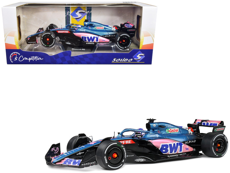 Alpine A522 #14 Fernando Alonso BWT Formula One F1 Monaco GP 2022 Competition Series 1/18 Diecast Model Car Solido S1808803