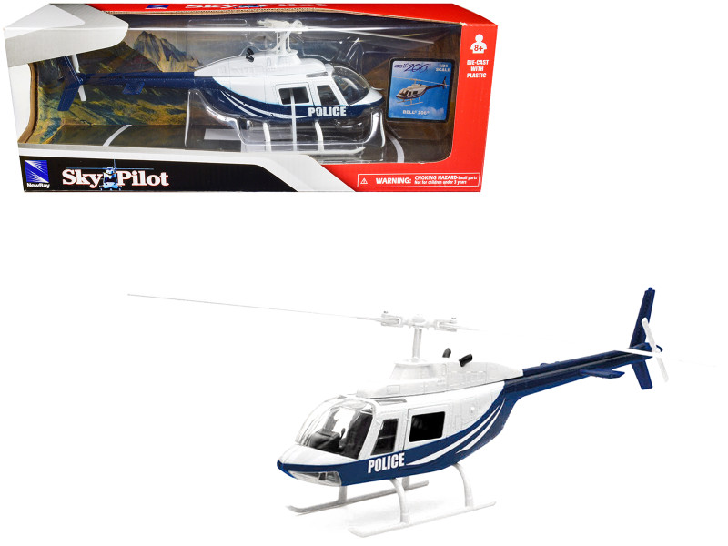 Bell 206 Helicopter Dark Blue and White Police Sky Pilot Series 1/34 Diecast Model New Ray 26073A