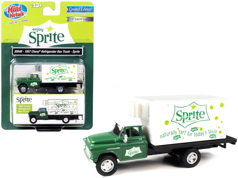 1957 Chevrolet Refrigerated Box Truck Green with White Top Sprite 1/87 HO Scale Model Classic Metal Works 30646
