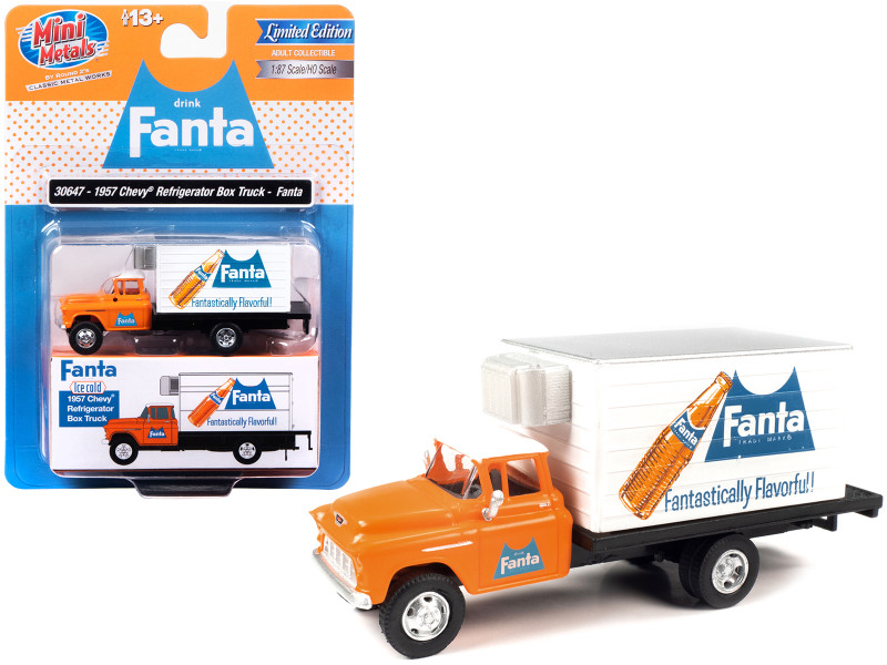 1957 Chevrolet Refrigerated Box Truck Orange with White Top Fanta 1/87 (HO) Scale Model Classic Metal Works 30647