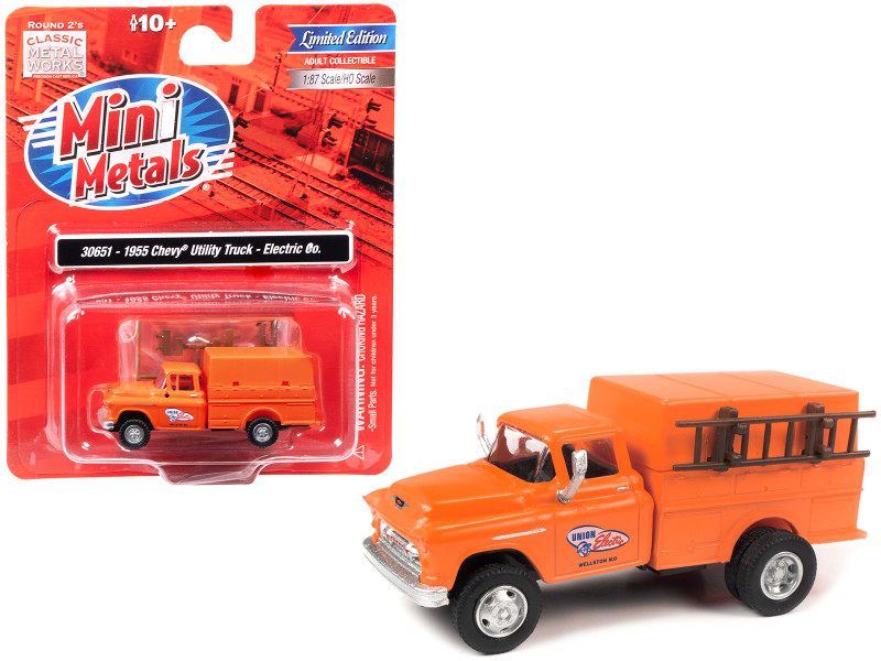 1955 Chevrolet Utility Truck Orange Union Electric 1/87 (HO) Scale Model Classic Metal Works 30651