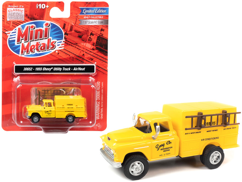 1955 Chevrolet Utility Truck Yellow Song Co Refrigeration and Heating 1/87 (HO) Scale Model Classic Metal Works 30652