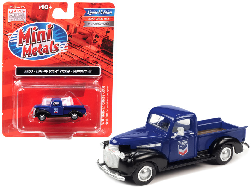 1941 1946 Chevrolet Pickup Truck Blue and Black Standard Oil 1/87 (HO) Scale Model Classic Metal Works 30653