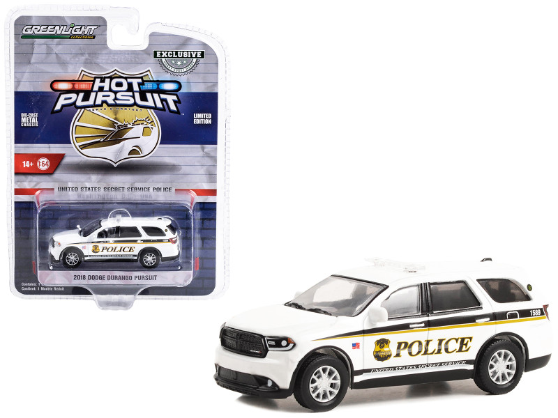 2018 Dodge Durango Pursuit White United States Secret Service Police Washington DC Hot Pursuit Special Edition 1/64 Diecast Model Car Greenlight 43015E