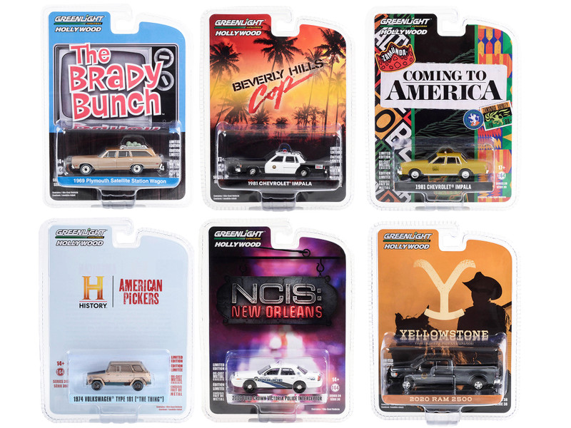 Hollywood Series Set of 6 pieces Release 39 1/64 Diecast Model Cars Greenlight 44990SET