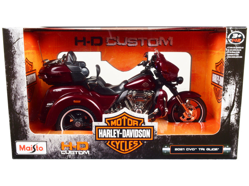 2021 Harley Davidson CVO Tri Glide Motorcycle Dark Red Metallic H D Custom 1/12 Diecast Model Car Maisto 32337