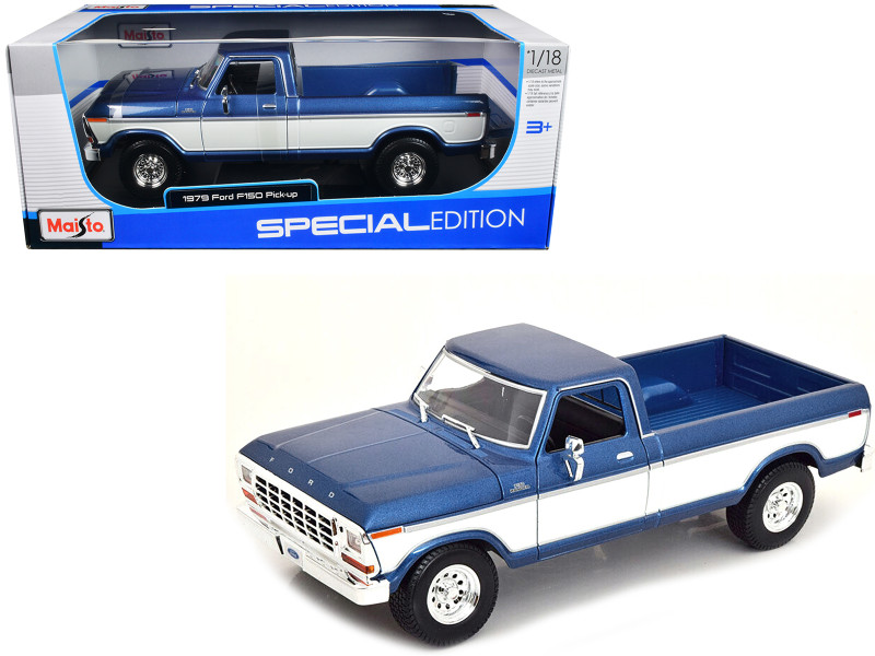 1979 Ford F 150 Ranger Pickup Truck Blue Metallic and Cream Special Edition 1/18 Diecast Model Car Maisto 31462BL