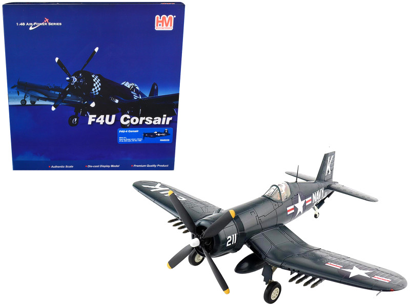 Vought F4U 4 Corsair Fighter Aircraft White 211 Ensign Jesse L Brown VF 32 USS Leyte 4th Dec 1950 Air Power Series 1/48 Diecast Model Hobby Master HA8225