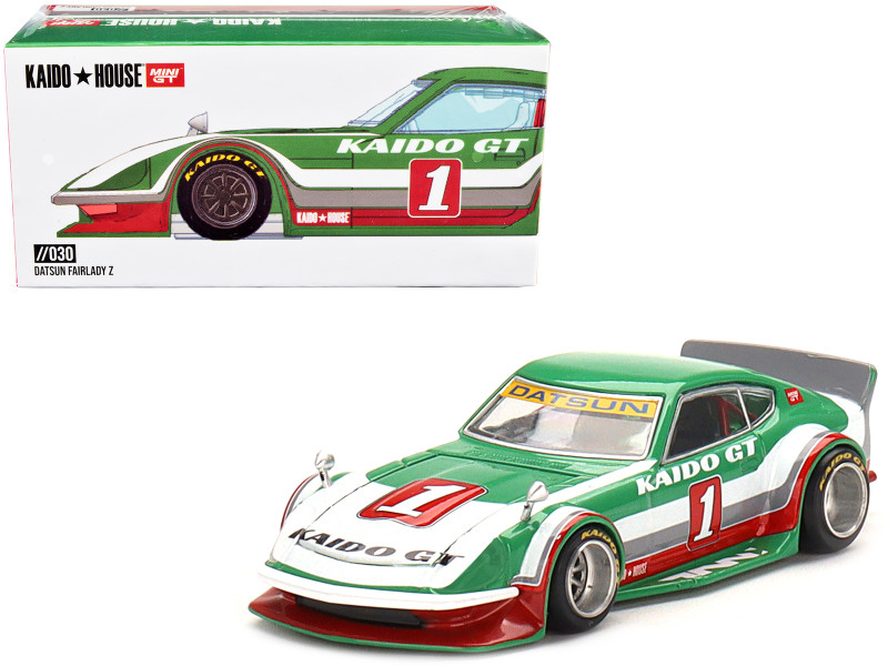Datsun Fairlady Z Kaido GT V2 RHD Right Hand Drive #1 Green with Stripes Designed by Jun Imai Kaido House Special 1/64 Diecast Model Car True Scale Miniatures KHMG030