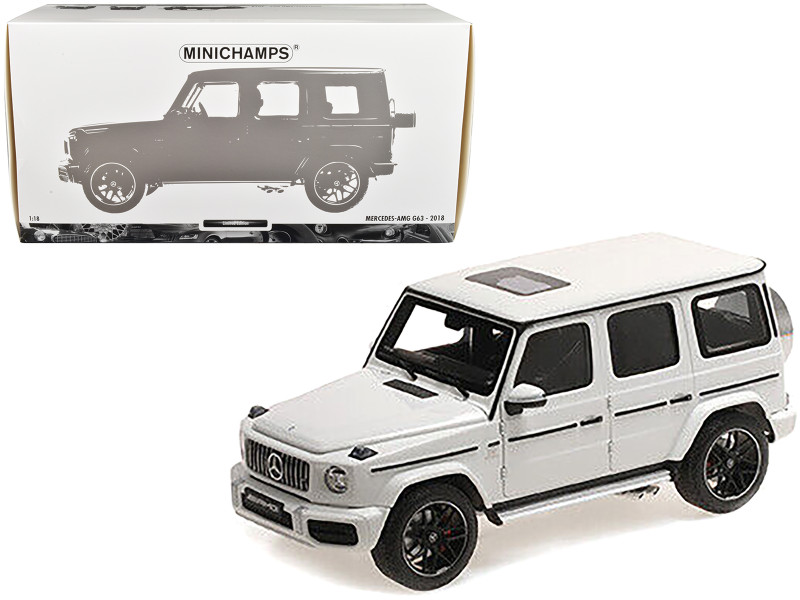 2018 Mercedes Benz AMG G63 White with Sunroof 1/18 Diecast Model Car Minichamps 110037065