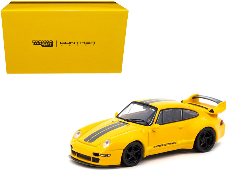 Porsche 993 Remastered By Gunther Werks Yellow with Black Stripes Hobby64 Series 1/64 Diecast Model Car Tarmac Works T64-TL054-YL