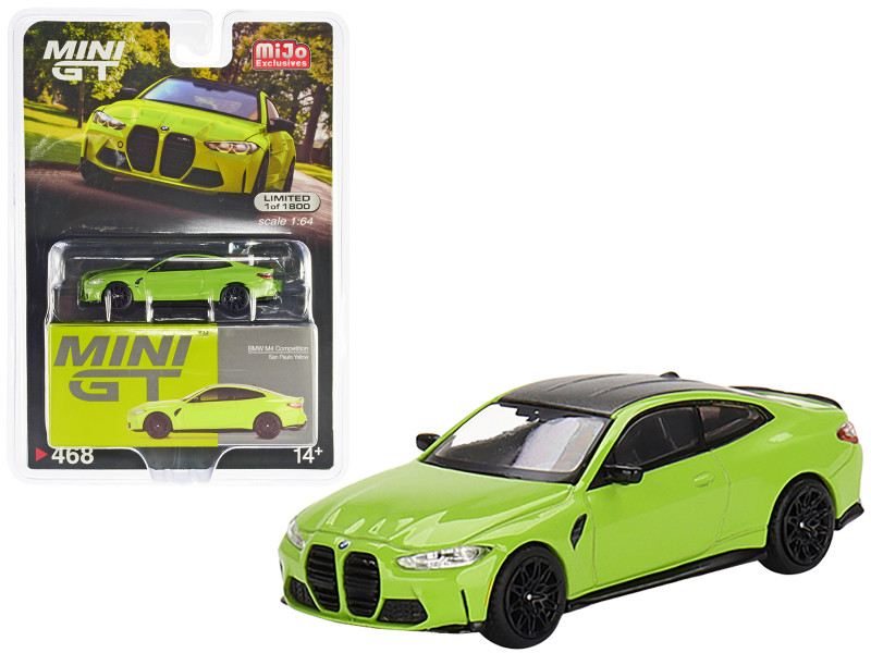 BMW M4 Competition G82 Sao Paulo Yellow with Carbon Top Limited Edition to 1800 pieces Worldwide 1/64 Diecast Model Car True Scale Miniatures MGT00468