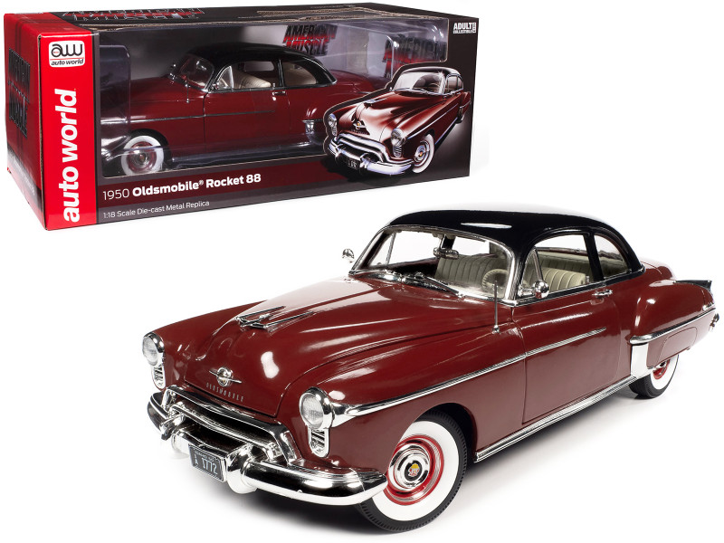 1950 Oldsmobile Rocket 88 Chariot Red with Black Top and Red and White Interior American Muscle Series 1/18 Diecast Model Car Auto World AMM1304