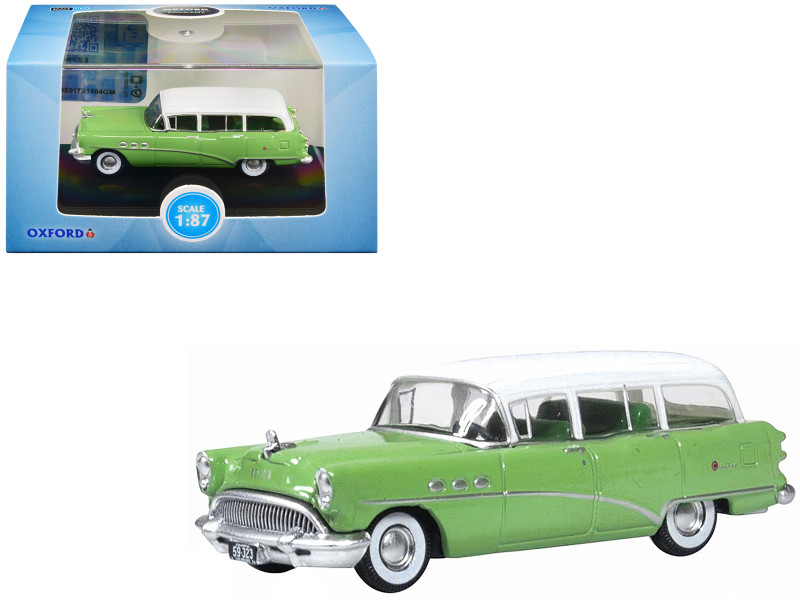 1954 Buick Century Estate Wagon Willow Green and White 1/87 HO Scale Diecast Model  Car Oxford Diecast 87BCE54003