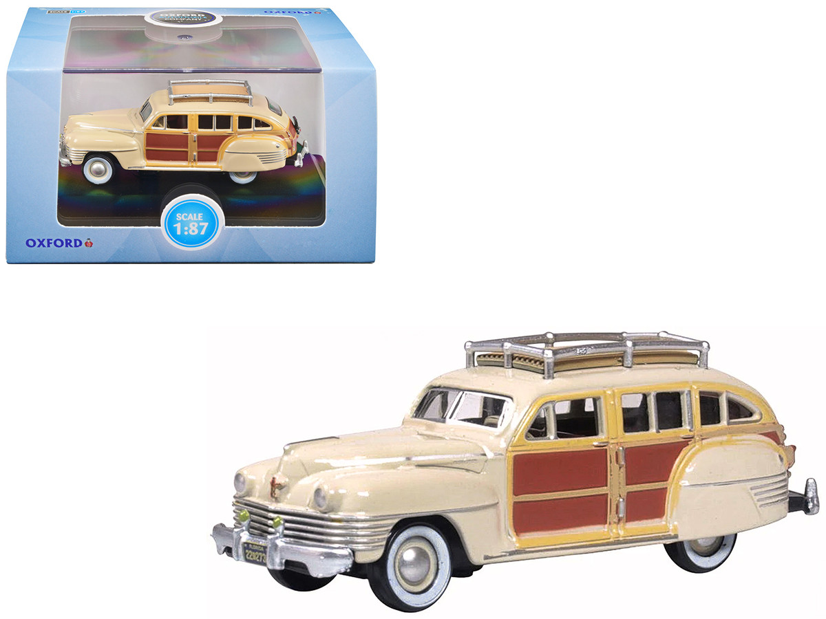 Diecast Model Cars wholesale toys dropshipper drop shipping 1942 Chrysler  Town & Country Woody Wagon Catalina Tan with Wood Panels and Roof Rack 1/87  (HO) Scale Oxford Diecast 87CB42003 drop shipping wholesale