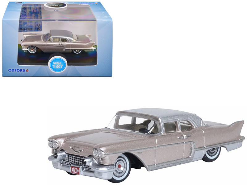 1957 Cadillac Eldorado Brougham Sandalwood Beige Metallic with Silver Top 1/87 (HO) Scale Diecast Model Car Oxford Diecast 87CE57004