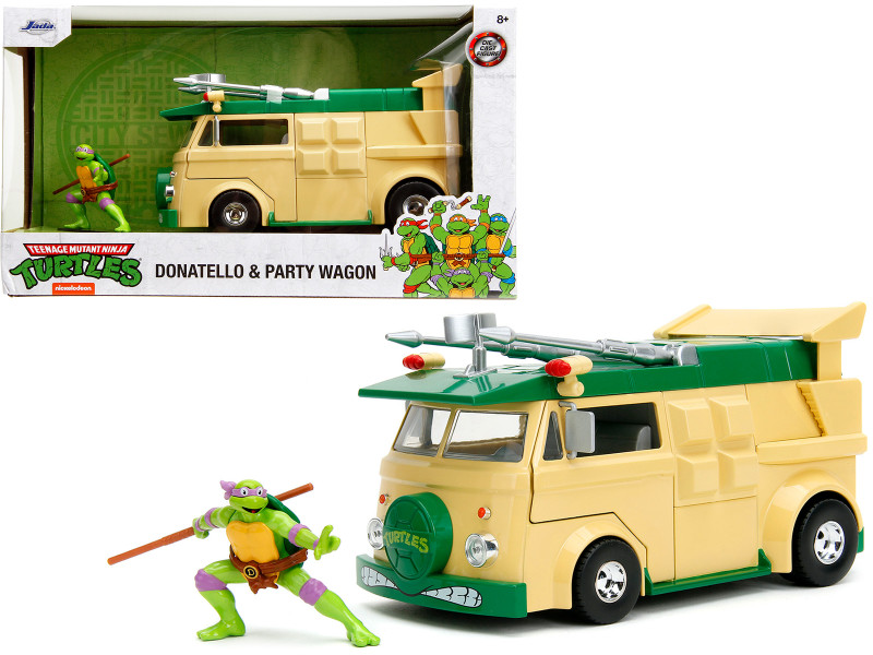 Party Wagon Green and Beige and Donatello Diecast Figure Teenage Mutant Ninja Turtles Hollywood Rides Series Diecast Model Jada 34529