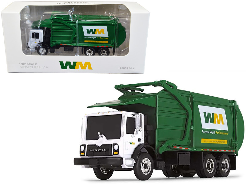 Mack TerraPro Refuse Garbage Truck with Front Loader Waste Management White and Green 1/87 HO Diecast Model First Gear 80-0354D