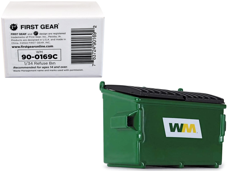Refuse Trash Bin Waste Management Green and Black 1/34 Diecast Model First Gear 90-0169C