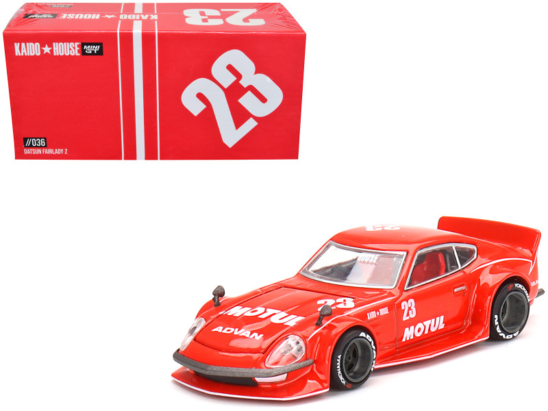 Datsun Fairlady Z RHD Right Hand Drive #23 Red Motul V2 Designed Jun Imai Kaido House Special 1/64 Diecast Model Car True Scale Miniatures KHMG036