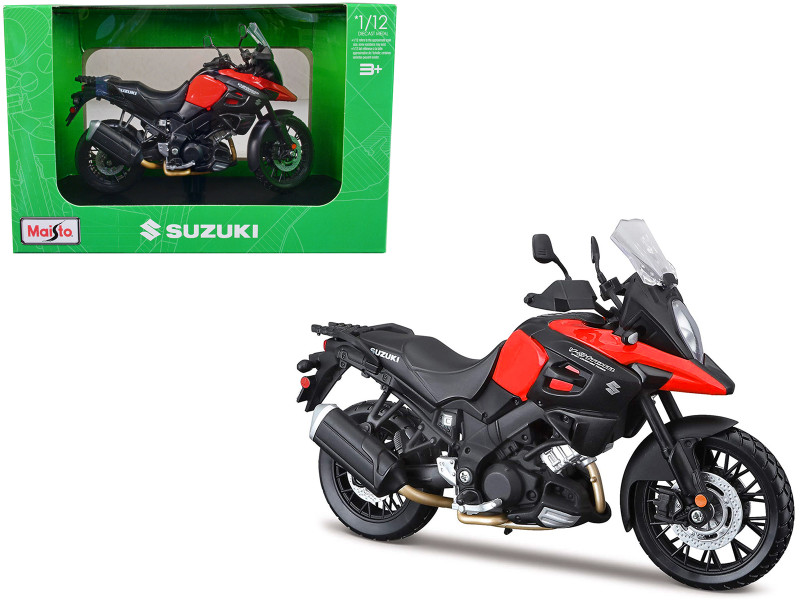 Suzuki V Strom 1000 Red and Black with Plastic Display Stand 1/12 Diecast Motorcycle Model Maisto 32711RD