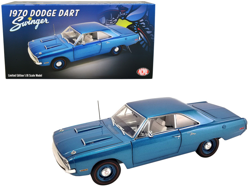 1970 Dodge Dart Swinger Blue Metallic with White Interior Limited Edition to 276 pieces Worldwide 1/18 Diecast Model Car ACME A1806409