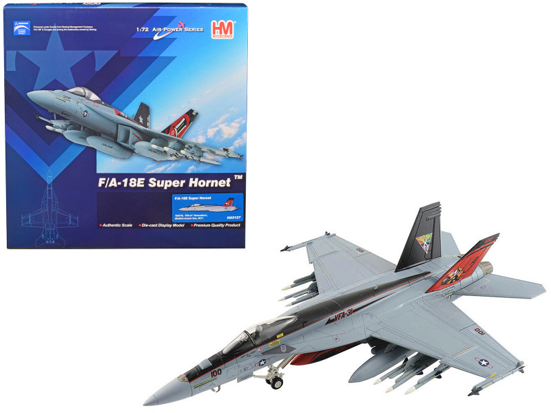 Boeing F A 18E Super Hornet Fighter Aircraft VFA 31 Tomcatters Mediterranean Sea 2011 Air Power Series 1/72 Diecast Model Hobby Master HA5127