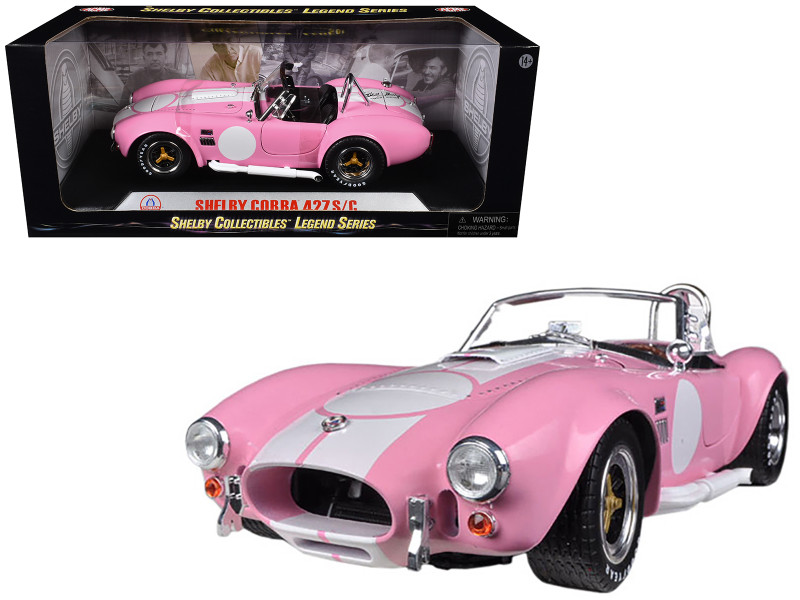 1965 Shelby Cobra 427 S/C Pink With Printed Carroll Shelby Signature On The Trunk 1/18 Diecast Car Model Shelby Collectibles SC114
