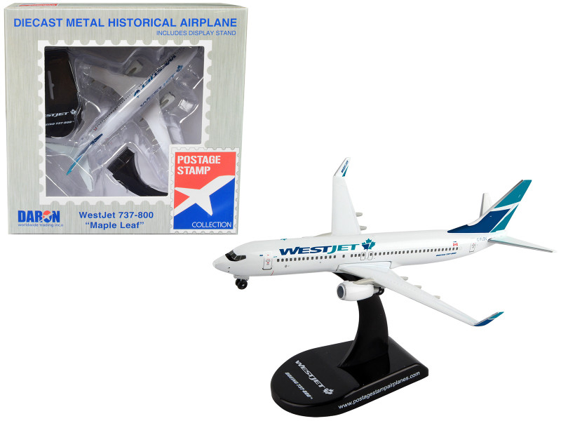 Boeing 737 Next Generation Commercial Aircraft WestJet Airlines Maple Leaf Logo Livery 1/300 Diecast Model Airplane Postage Stamp PS5815-1