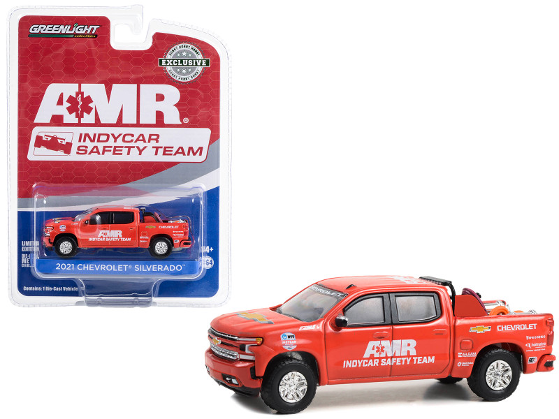 2021 Chevrolet Silverado Pickup Truck Red 2021 NTT IndyCar Series AMR IndyCar Safety Team with Safety Equipment in Truck Bed Hobby Exclusive Series 1/64 Diecast Model Greenlight 30404