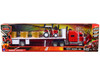 Peterbilt 389 Flatbed Truck Red with Farm Tractor Red and Hay Bales Long Haul Trucker Series 1/32 Diecast Model New Ray 10293A