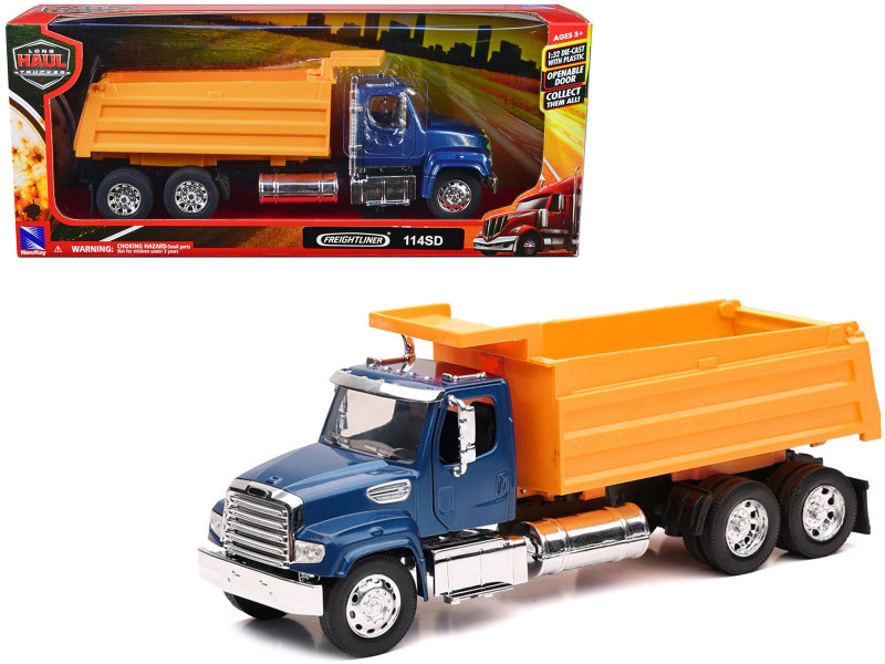 Freightliner 114SD Dump Truck Blue and Yellow Long Haul Trucker Series 1/32 Diecast Model New Ray NR11003